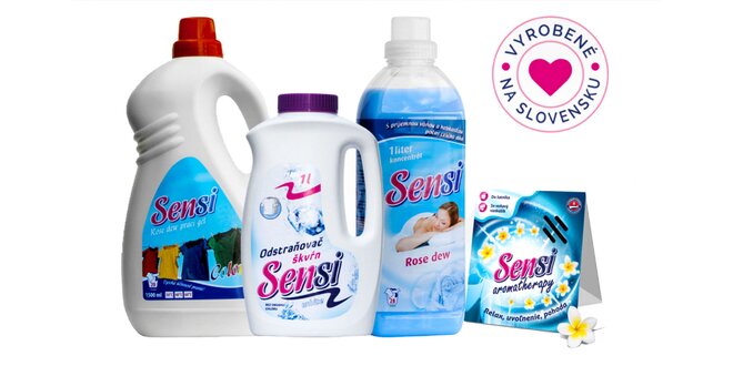 Balíčky čistiacich prostriedkov SENSI vyrobené na Slovensku