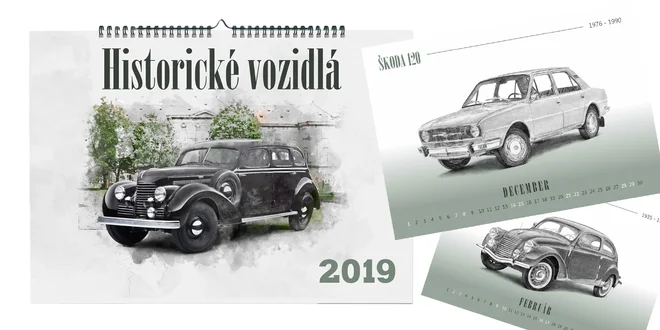 Kalendár - historické vozidlá v perokresbe