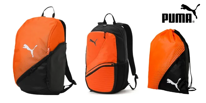 Oranžovo-čierne športové batohy a gymsack Puma
