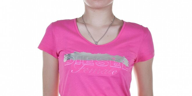 Dámske ružové tričko Diesel s potlačou