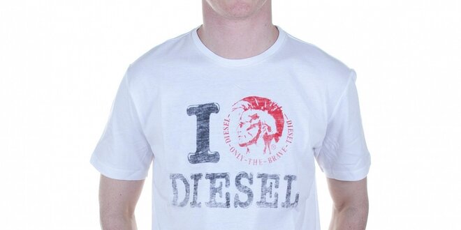 Pánske biele tričko Diesel s potlačou