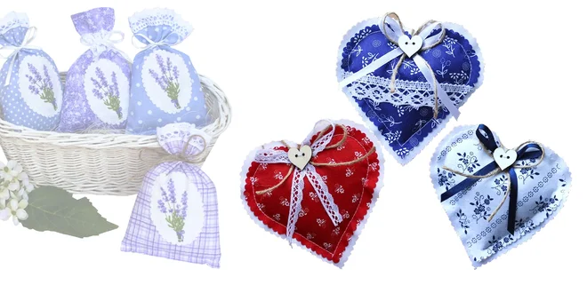 Handmade levanduľové srdiečka a vrecká plnené levanduľou