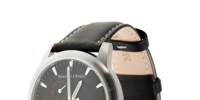 Marc O´Polo hodinky s čiernym koženým remienkom a čiernym ciferníkom