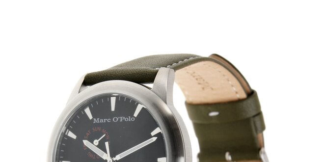 Marc O´Polo hodinky s tmavo zeleným koženým remienkom a čiernym ciferníkom