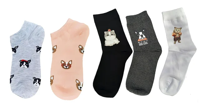 5 párov veselých dámskych ponožiek Animals