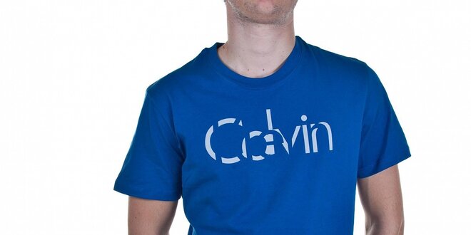 Pánske modré tričko Calvin Klein s potlačou