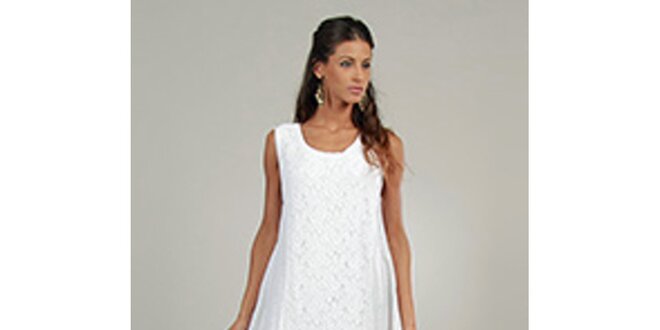 Dámske biele ľanové šaty s čipkovým predným dielom Lin Nature