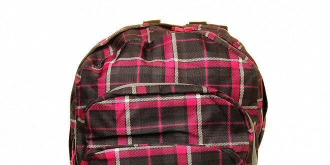 Dámsky šedo-ružový kockovaný batoh s logom Fundango