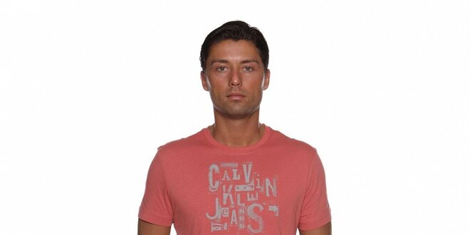 Pánske lososové tričko Calvin Klein s potlačou