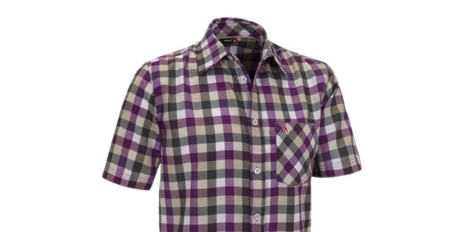 Pánska fialovo-béžová kockovaná košeľa s krátkým rukávom Meier