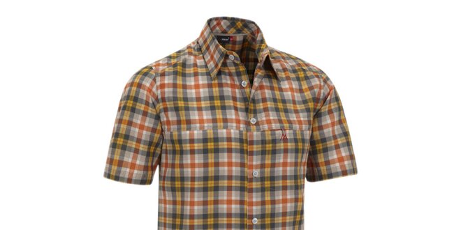 Pánska oranžovo-béžová kockovaná košeľa s krátkým rukávom Meier