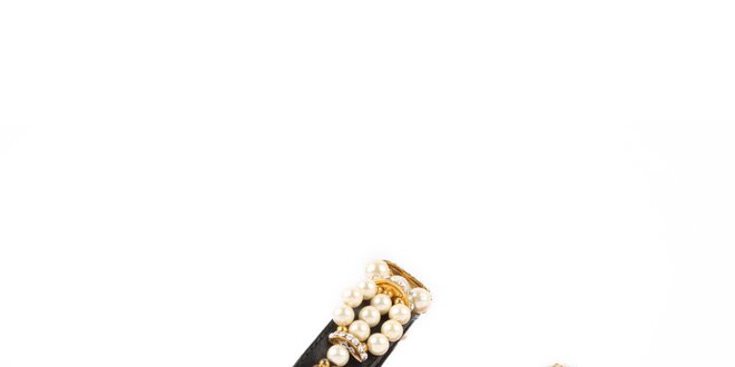 Dámske čierne kožené šľapky Gardini s perličkami