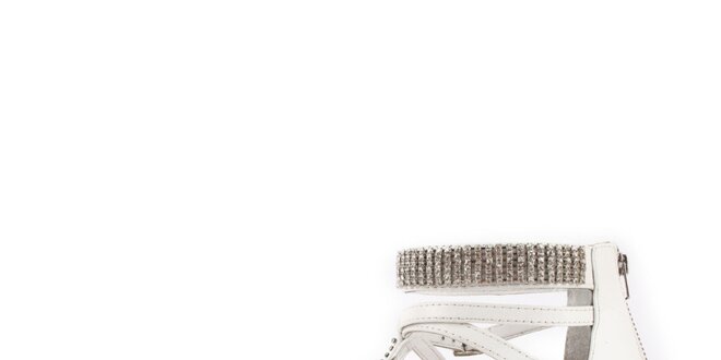 Dámske biele kožené sandále Gardini so striebornými korálkami