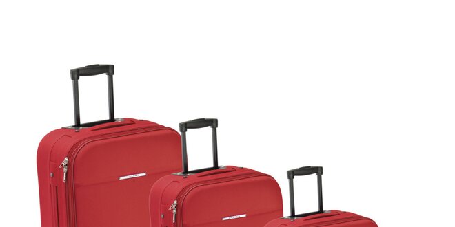Set troch červených látkových kufrov na koliečkach Valisa