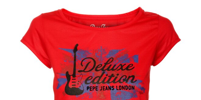 Dámske červené tričko s britskou potlačou Pepe Jeans