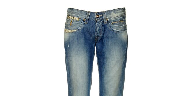 Dámske modré džínsy s kvetinovými detailmi Pepe Jeans