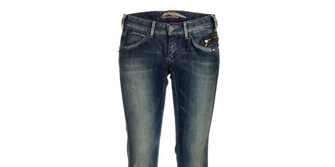 Dámske indigovo modré skinny džínsy s cvočkami a zipsami Pepe Jeans