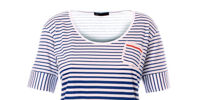 Dámske modro-biele námornícke tričko s červeným pruhom TBS