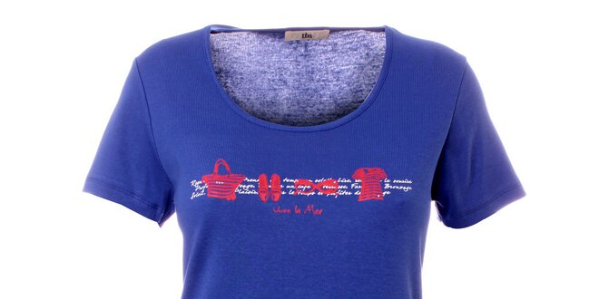 Dámske modro-fialové tričko s plážovou potlačou TBS