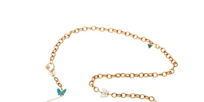 Dámsky zlatý oceľový náhrdelník Guess s motýlikmi