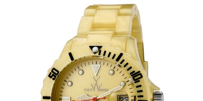 Zlaté plastové hodinky Toy s perleťovým povrchom