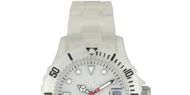 Biele plastové hodinky Toy s perleťovým povrchom