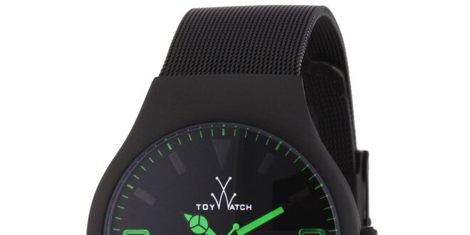 Čierne analógové hodinky so zelenými detailmi Toy