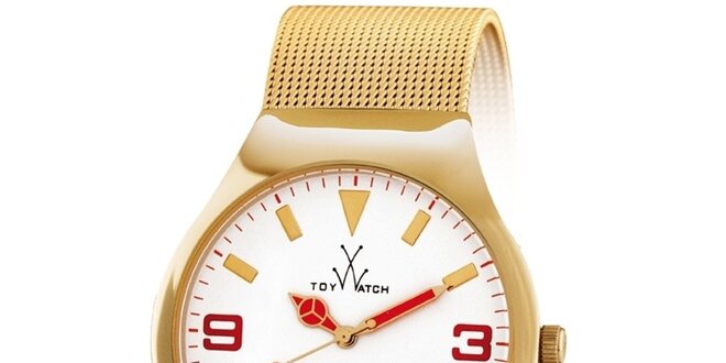Zlaté analógové náramkové hodinky Toy s červenými detailmi