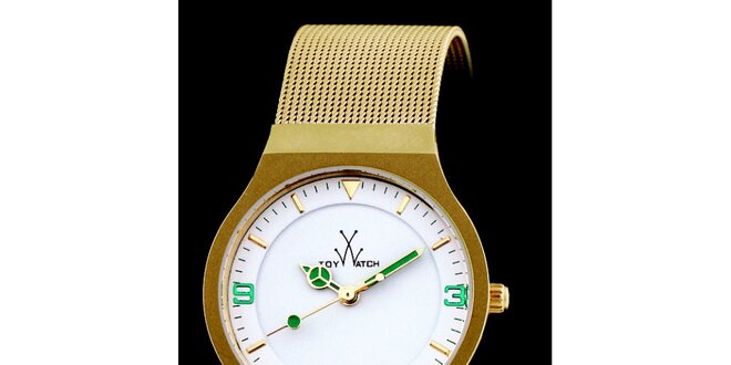 Zlaté analógové hodinky Toy so zelenými detailmi