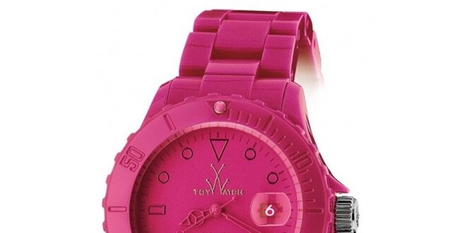Neonovo ružové analógové hodinky Toy s plastovým remienkom