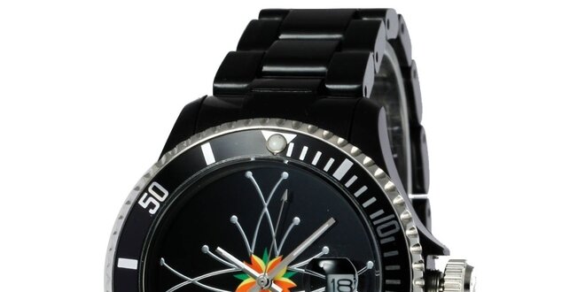 Dámske čierne plastové hodinky Toy s motívom kvetu