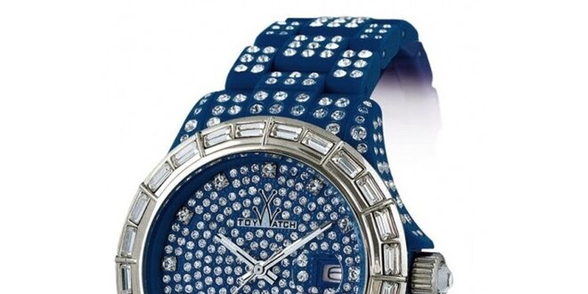 Dámske modré silikónové hodinky Toy s kryštálmi Swarovski