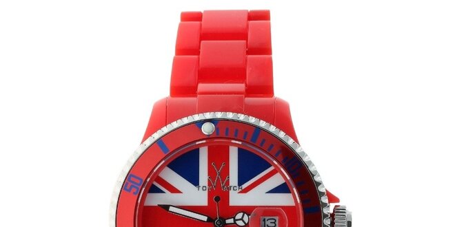 Červené hodinky Toy s motívom anglickej vlajky