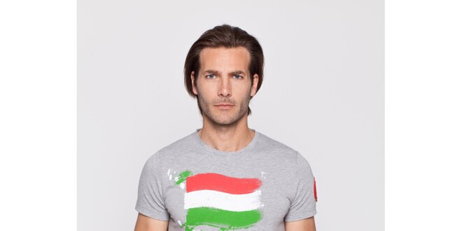 Pánske svetlo šedé tričko Giorgio di Mare s maďarskou vlajkou