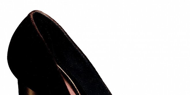 Dámske tmavo hnedé lodičky Melissa s kovovou sponou a semišovou úpravou