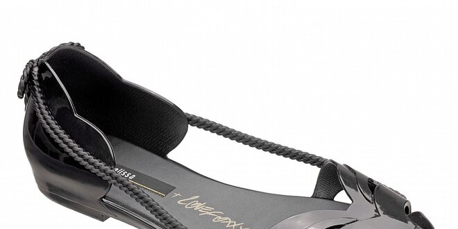 Dámske čierne sandále Melissa s ozdobnými šnúrkami