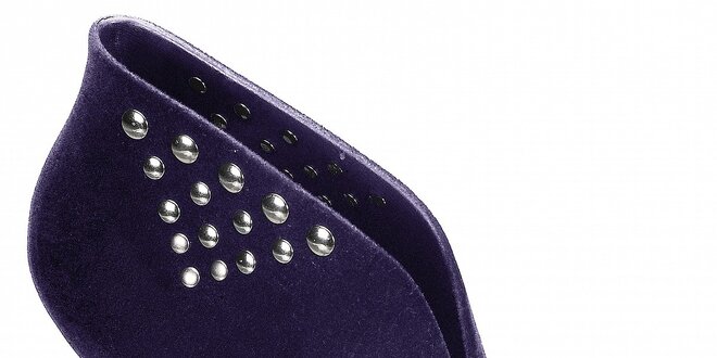 Dámske tmavo fialové topánky Melissa s kovovými cvokmi a semišovou úpravou