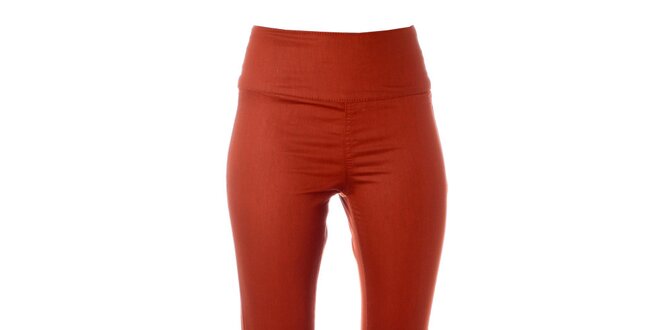 Dámske tmavo oranžové elastické nohavice Pieces s vysokým pásom