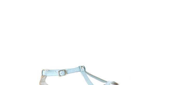 Dámske svetlo modré kožené sandále Lise Lindvig so striebornou stielkou