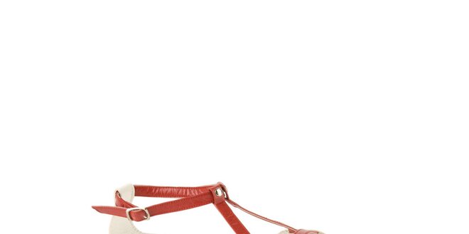 Dámske červené kožené sandále Lise Lindvig s bielou stielkou