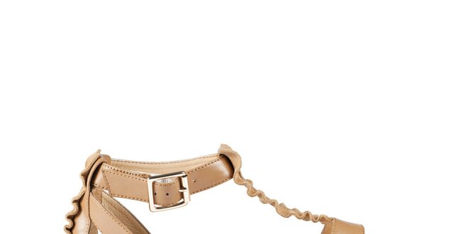 Dámske orieškové hnedé sandále Lise Lindvig s volánmi