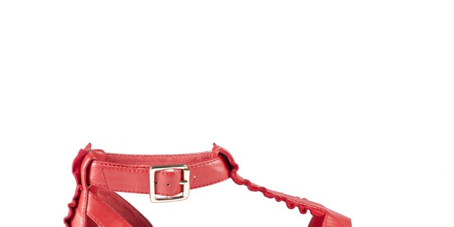 Dámske červené sandále Lise Lindvig s volánmi