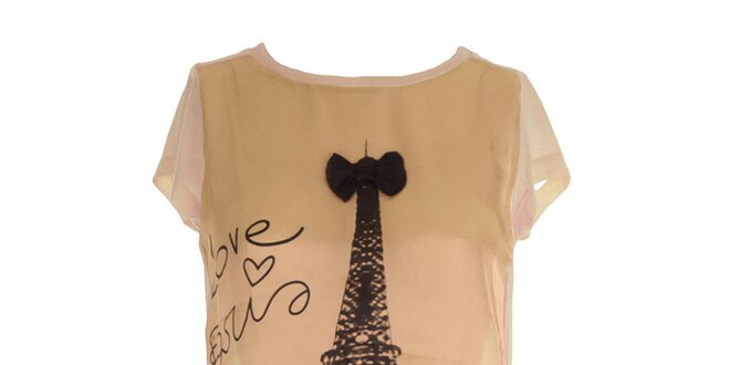 Dámske marhuľkové tričko s potlačou Eiffelovky Mlle Agathe
