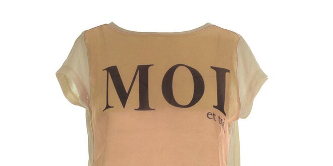Dámske marhuľkovo-béžové tričko s nápisom Mlle Agathe