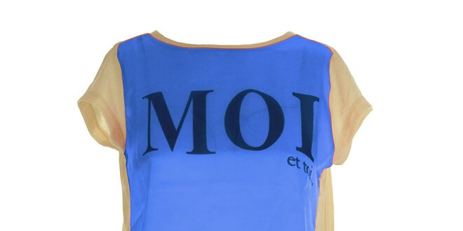 Dámske modro-béžové tričko s nápisom Mlle Agathe