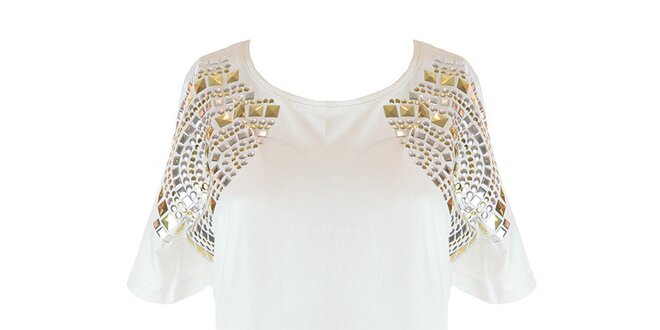 Dámske biele tričko so strieborno-zlatými aplikáciami Mlle Agathe