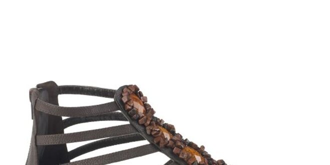 Dámske orieškovo hnedé sandálky Bronx s korálkami