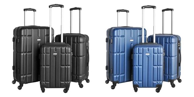 3-dielna sada cestovných kufrov (modrá a čierna)
