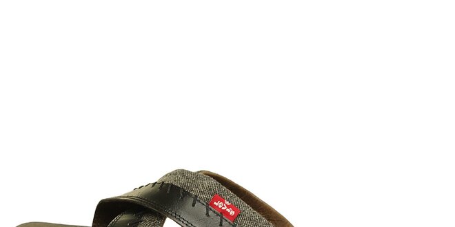 Pánske čierne kožené sandále Levis s šedým denimovým prúžkom