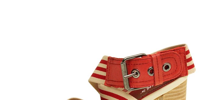 Dámske červeno-béžové sandálky na vysokom podpätku Levis